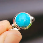 Solid 925 Sterling Silver & Natural Turquoise 11mm Round Signet Ring