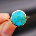 Solid 925 Sterling Silver & Natural Turquoise 13.5mm Round Signet Ring