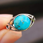 Solid 925 Sterling Silver & Natural Turquoise Celtic Knot Ring