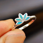 Solid 925 Sterling Silver & Natural Turquoise Lotus Ring