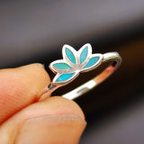 Solid 925 Sterling Silver & Natural Turquoise Lotus Ring