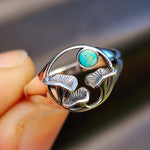 Solid 925 Sterling Silver & Natural Turquoise Mushroom Ring