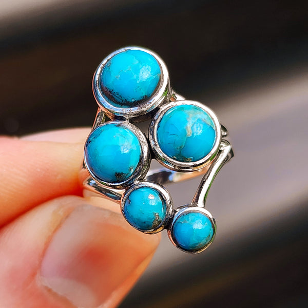 (R) Solid 925 Sterling Silver & Natural Turquoise Rustic Black Oxidized 5x Setting Ring