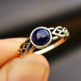 (Q) Solid 925 Oxidized Sterling Silver & Natural Sodalite Celtic Band Ring