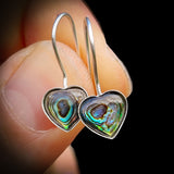 Solid 925 Sterling Silver & Paua Heart Hook Earrings