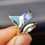 (O) Solid 925 Sterling Silver & Paua Whale Tail Ring