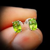 Solid 925 Sterling Silver & 6mm Natural Peridot Oval Stud Earrings