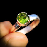 Solid 925 Sterling Silver & Natural Peridot Round Solitaire Ring