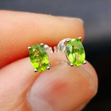 Solid 925 Sterling Silver & 6mm Natural Peridot Oval Stud Earrings