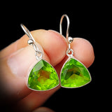 925 Sterling Silver & Natural Peridot Handmade Trillion Cut Hook Earrings