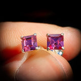 6mm Pink CZ &amp; Solid 925 Sterling Silver Faceted Square Stud Earrings