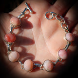 Solid 925 Sterling Silver & Natural Pink Opal Chain Bracelet