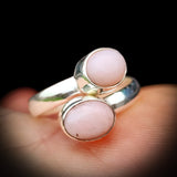 (Q) Solid 925 Sterling Silver & Natural Pink Opal Handmade Double Stone Ring