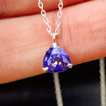 Solid 925 Sterling Silver & Purple Velvet European Trillion Cut Crystal Necklace
