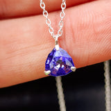 Solid 925 Sterling Silver & Purple Velvet European Trillion Cut Crystal Necklace