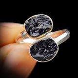 Rustic Solid 925 Sterling Silver & Natural Raw Black Double Tourmaline Handmade Ring