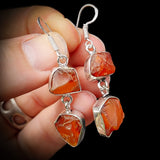 Rustic Sterling Silver & Natural Raw Carnelian Double Stone Hanging Earrings