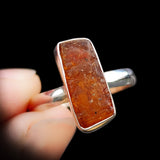 (T) Solid 925 Sterling Silver & Natural Raw Orange Kyanite Irregular Shaped Ring