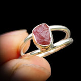 (Q) Solid 925 Sterling Silver & Natural Raw Pink Tourmaline Handmade Ring