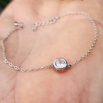 Solid 925 Sterling Silver & 6mm Round CZ Diamond Chain Bracelet