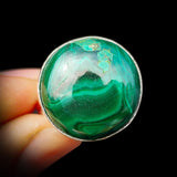 (Q) Solid 925 Sterling Silver & Natural Malachite Round Solitaire Handmade Ring
