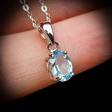 925 Sterling Silver & Sky Blue Topaz Small Clawed Oval Pendant Necklace