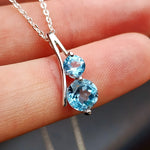 Solid 925 Sterling Silver & Sky Blue Topaz Double Stone Pendant Necklace