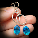 Solid Sterling Silver & Blue Topaz Handmade Hanging Hook Earrings