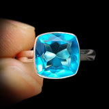 (T) Solid Sterling Silver & Natural Sky Blue Topaz Handmade Signet Ring