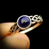(Q) Solid 925 Oxidized Sterling Silver & Natural Sodalite Celtic Band Ring