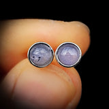 Natural Tanzanite & Solid 925 Sterling Silver Round Stud Earrings