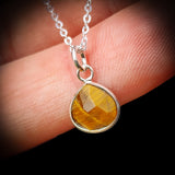 Solid 925 Sterling Silver & Natural Tiger Eye Faceted 9mm Drop Pendant Necklace