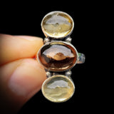 (Q) Solid 925 Sterling Silver & Natural Two Tone Citrine Stone Handmade Ring
