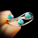 Solid 925 Sterling Silver & Natural Turquoise 3 Setting Ring