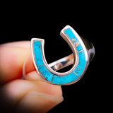 (R) Solid 925 Sterling Silver & Natural Turquoise Horseshoe Ring
