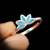 (M) Solid 925 Sterling Silver & Natural Turquoise Lotus Ring