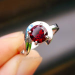 (Q) Solid 925 Sterling Silver & Wrapped Natural Garnet Signet Ring
