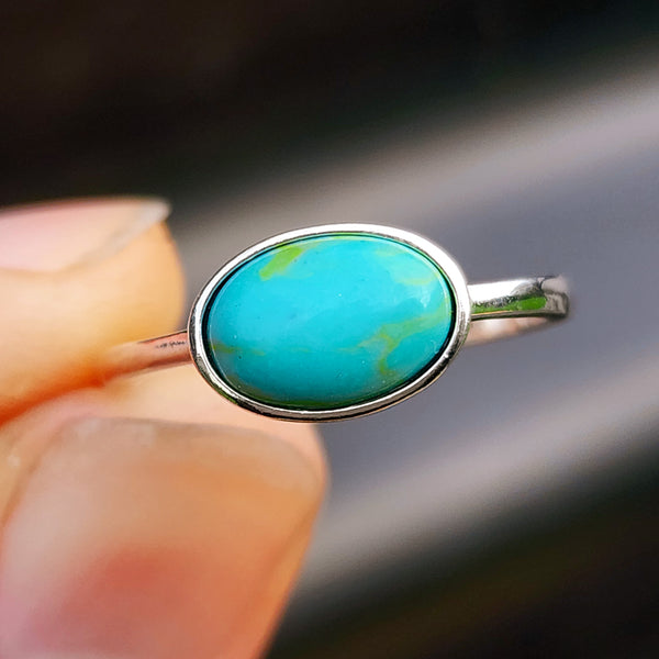 Solid 925 Sterling Silver & Natural Turquoise Oval Ring