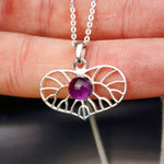 Solid 925 Sterling Silver & Natural Amethyst Heart Pendant Necklace