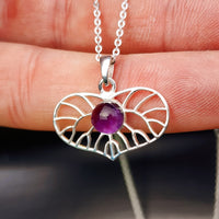 Solid 925 Sterling Silver & Natural Amethyst Heart Pendant Necklace
