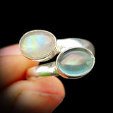 Adjustable Handmade Solid 925 Sterling Silver, Natural Aquamarine & Moonstone Double Stone Ring