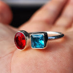 Solid 925 Sterling Silver With Natural Topaz & Garnet Dual Setting Ring