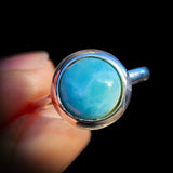(R) Solid 925 Sterling Silver & 12mm Natural Larimar Round Signet Ring