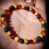 Polished Cognac Amber, Lava & Jasper Elastic Bracelet
