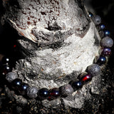 Raw Cherry Amber, Lava & Obsidian Stone Elastic bracelet