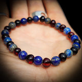 Polished Cherry Amber & Lapis Lazuli Elastic Bracelet