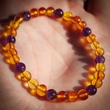Polished Honey Baltic Amber & Amethyst Elastic Bracelet