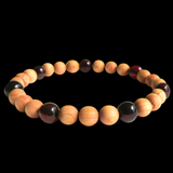 Polished Cherry Baltic Amber & Pine Wood Elastic Bracelet