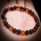 Polished Cognac Amber & Lava Stone Elastic Bracelet