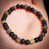 Natural Raw Green Amber, Onyx, Lava Stones Elastic Bracelet